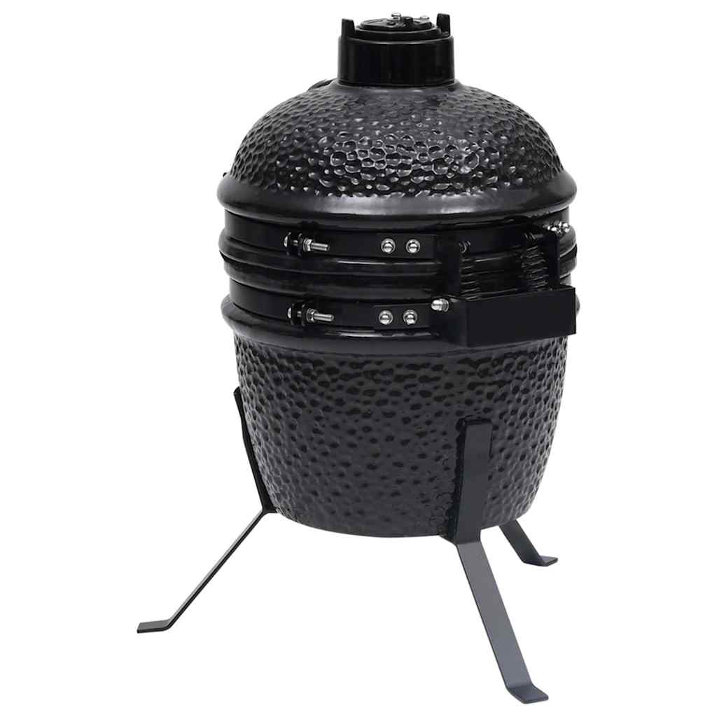 vidaXL Ψησταριά Καπνιστήριο Kamado 2 σε 1 Μαύρη 56 εκ. Κεραμική