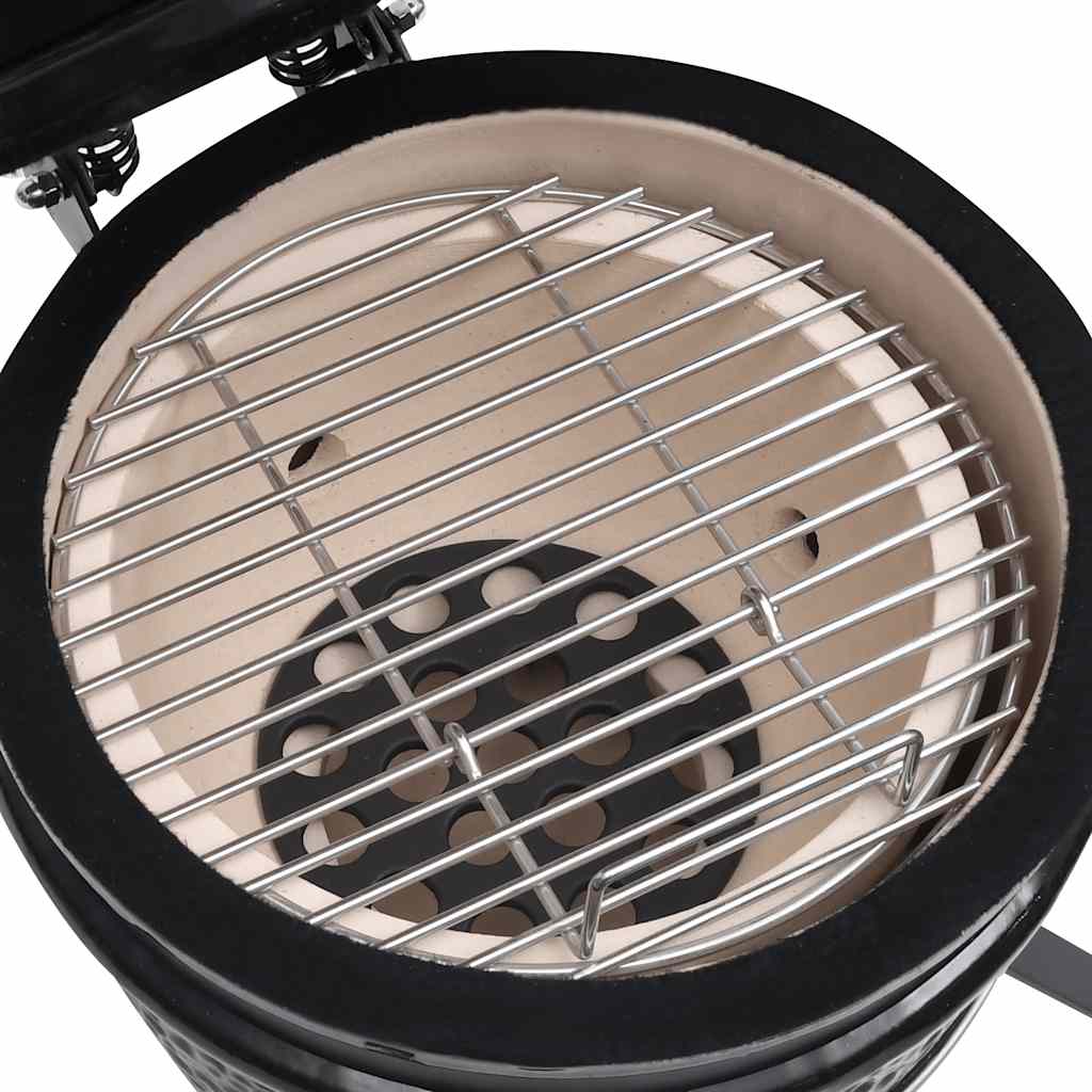 vidaXL Ψησταριά Καπνιστήριο Kamado 2 σε 1 Μαύρη 56 εκ. Κεραμική