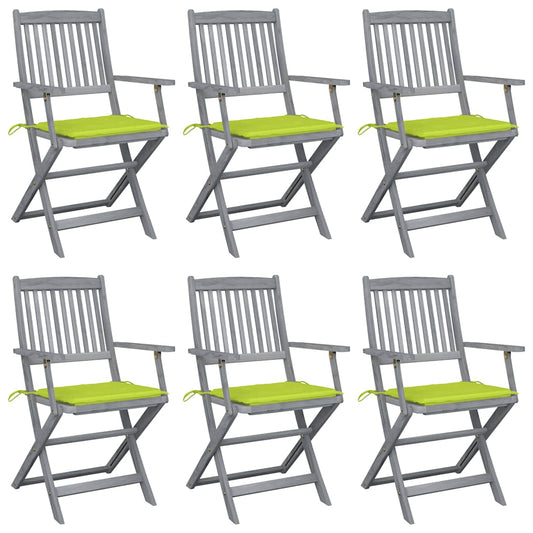 vidaXL Καρέκλες Εξωτ. Χώρου Πτυσσόμενες 6 τεμ Ξύλο Ακακίας & Μαξιλάρια