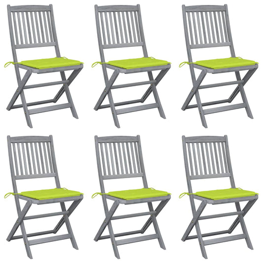 vidaXL Καρέκλες Εξ. Χώρου Πτυσσόμενες 6 τεμ. Ξύλο Ακακίας & Μαξιλάρια