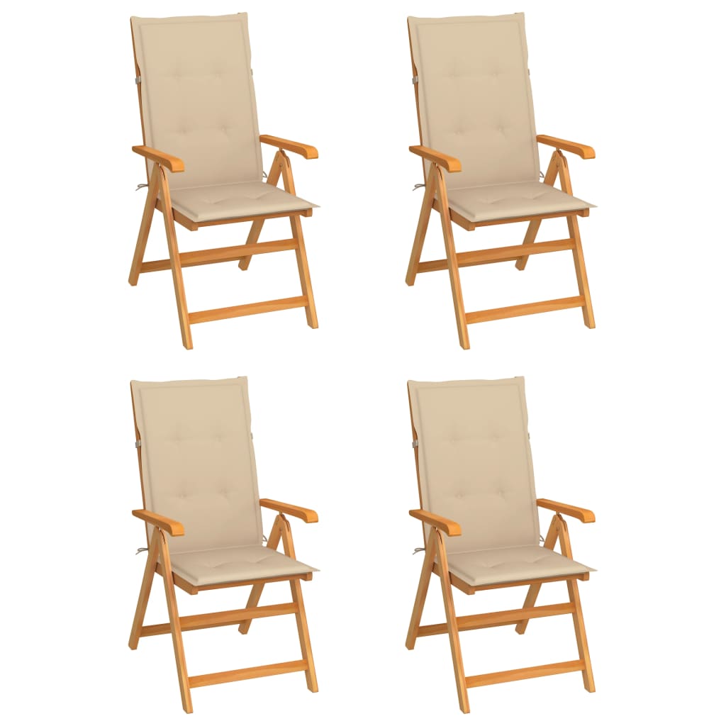 vidaXL Καρέκλες Κήπου 4 Τεμαχίων από Μασίφ Ξύλο Teak με Μπεζ Μαξιλάρια