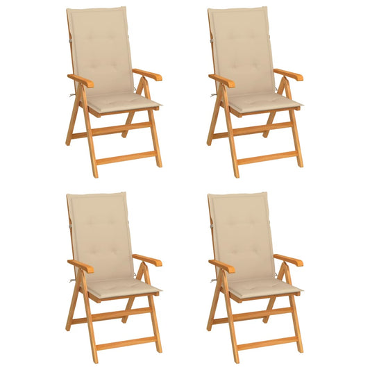 vidaXL Καρέκλες Κήπου 4 Τεμαχίων από Μασίφ Ξύλο Teak με Μπεζ Μαξιλάρια
