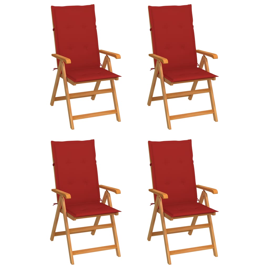 vidaXL Καρέκλες Κήπου 4 τεμ. από Μασίφ Ξύλο Teak με Κόκκινα Μαξιλάρια
