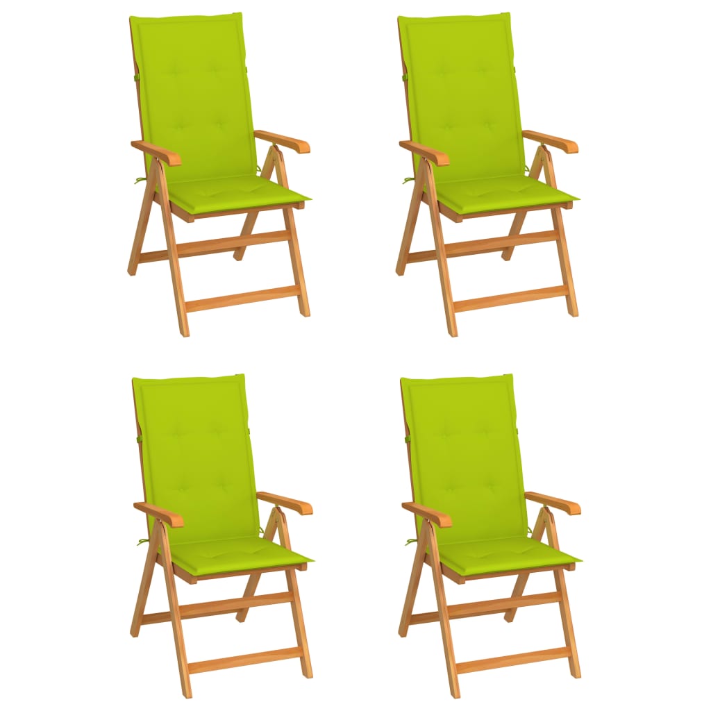 vidaXL Καρέκλες Κήπου 4 τεμ. Μασίφ Ξύλο Teak με Φωτ. Πράσινα Μαξιλάρια