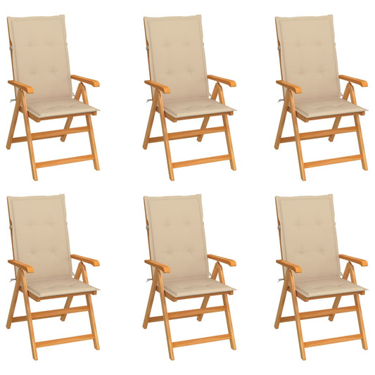 vidaXL Καρέκλες Κήπου 6 Τεμαχίων από Μασίφ Ξύλο Teak με Μπεζ Μαξιλάρια