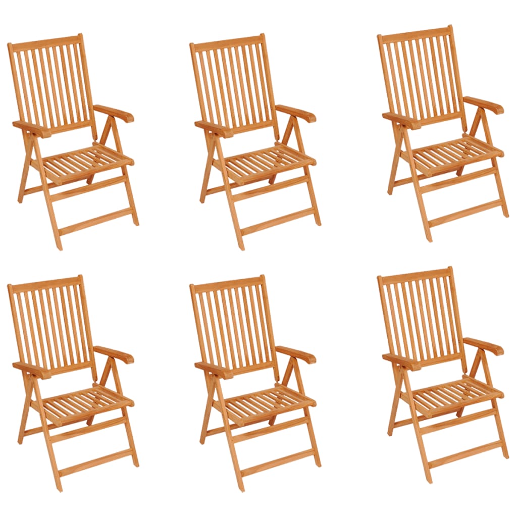 vidaXL Καρέκλες Κήπου 6 τεμ. από Μασίφ Ξύλο Teak & Γκρι Καρό Μαξιλάρια