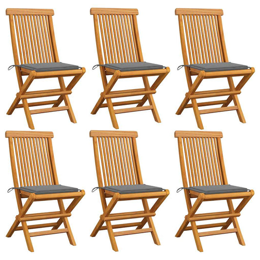 vidaXL Καρέκλες Κήπου 6 τεμ. από Μασίφ Ξύλο Teak με Γκρι Μαξιλάρια