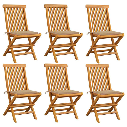 vidaXL Καρέκλες Κήπου 6 τεμ. από Μασίφ Ξύλο Teak με Μπεζ Μαξιλάρια