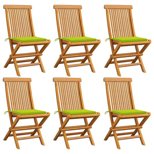 vidaXL Καρέκλες Κήπου 6 τεμ. Μασίφ Ξύλο Teak Φωτεινά Πράσινα Μαξιλάρια