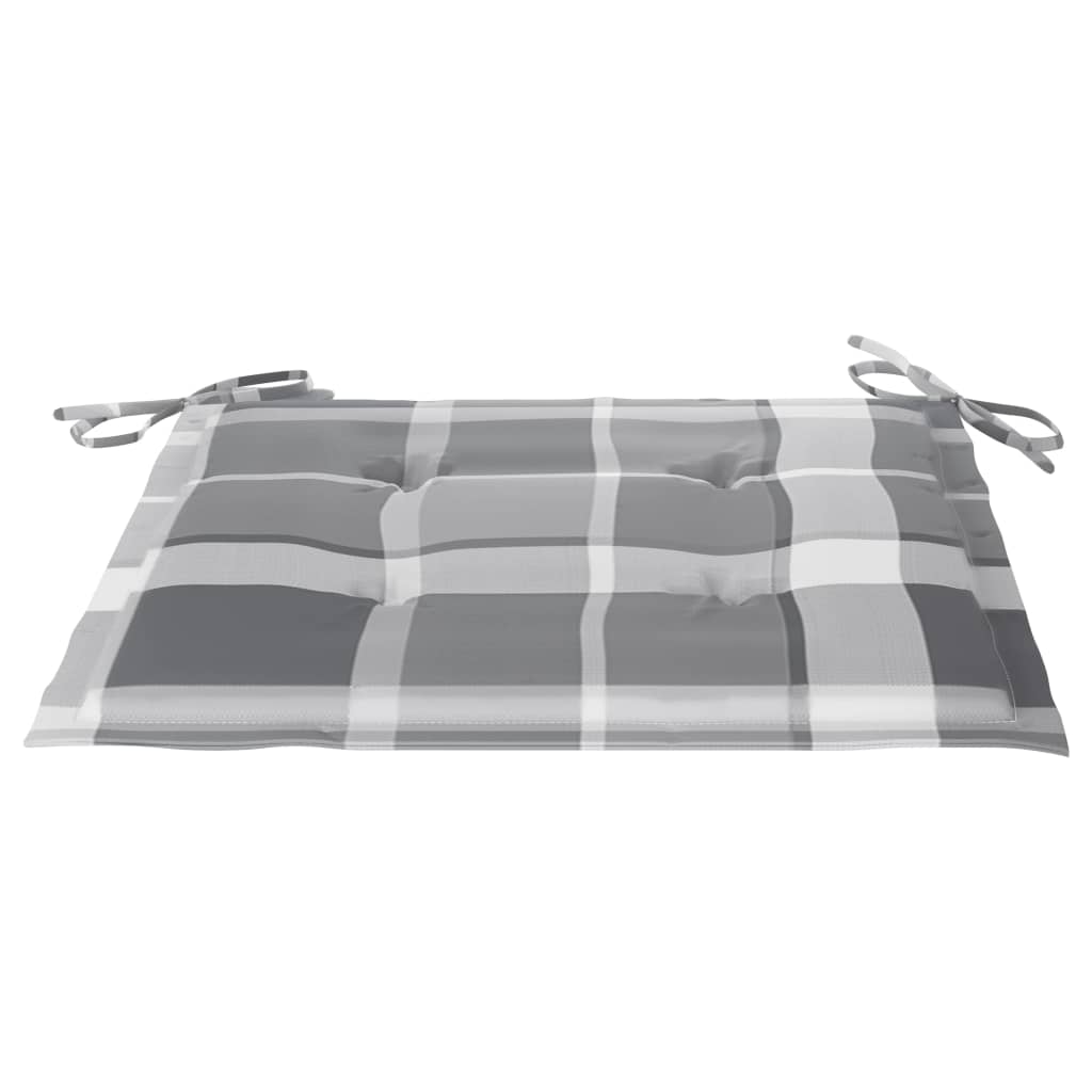 vidaXL Καρέκλες Κήπου 4 τεμ. Μασίφ Ξύλο Teak με Γκρι Καρό Μαξιλάρια