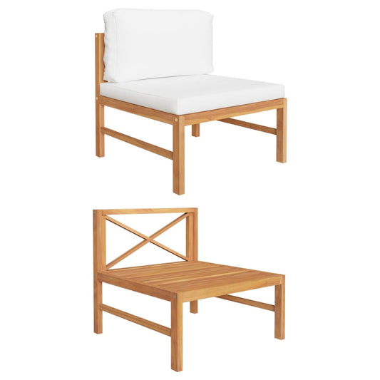 vidaXL Καναπές Μεσαίος από Μασίφ Ξύλο Teak με Κρεμ Μαξιλάρια