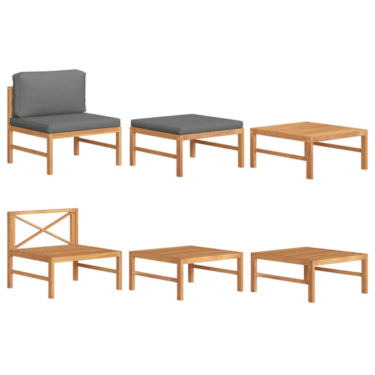 vidaXL Σαλόνι Κήπου Σετ 3 Τεμαχίων Ξύλο Teak με Σκούρα Γκρι Μαξιλάρια