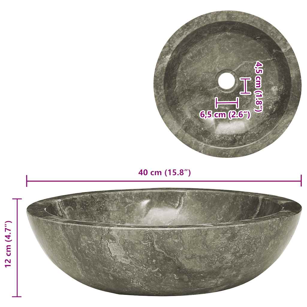 vidaXL Νιπτήρας Γκρι Ø40x12 εκ. Μαρμάρινος