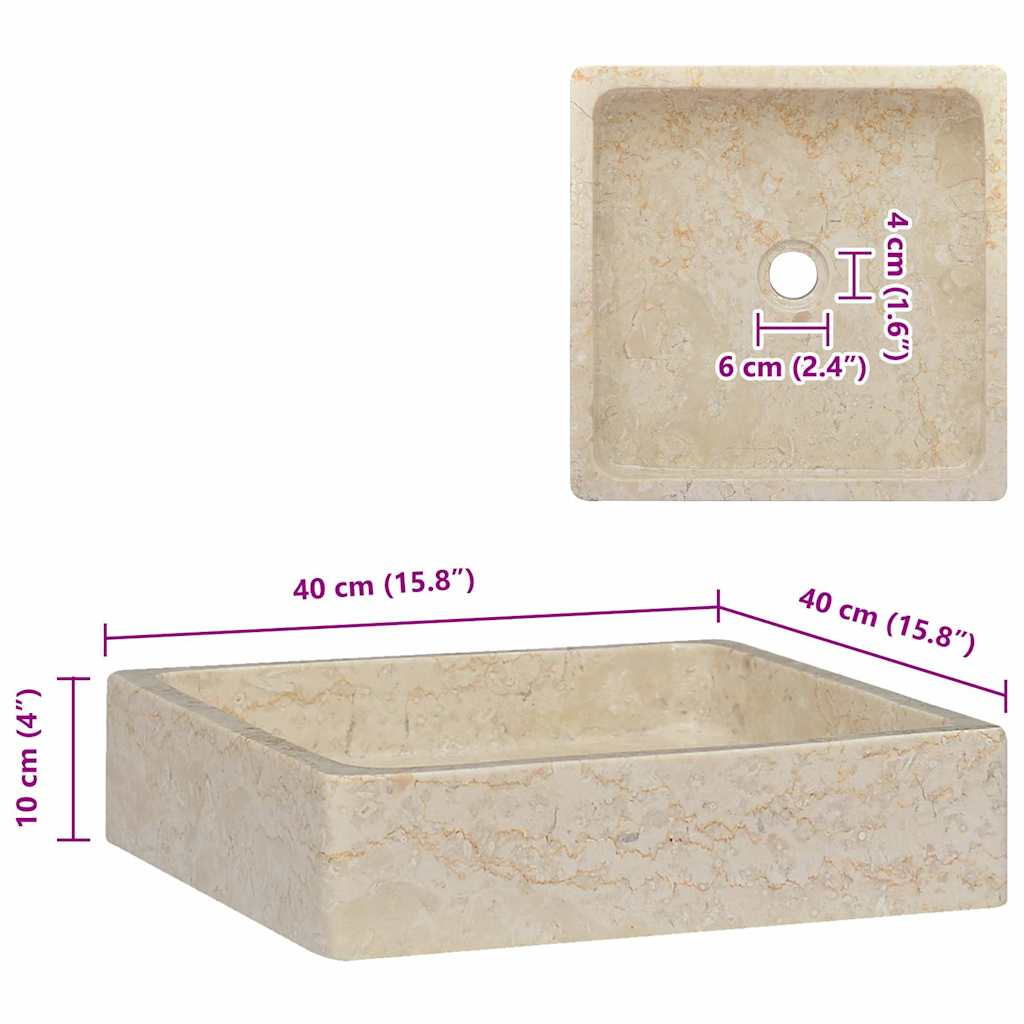 vidaXL Νιπτήρας Κρεμ 40 x 40 x 10 εκ. Μαρμάρινος