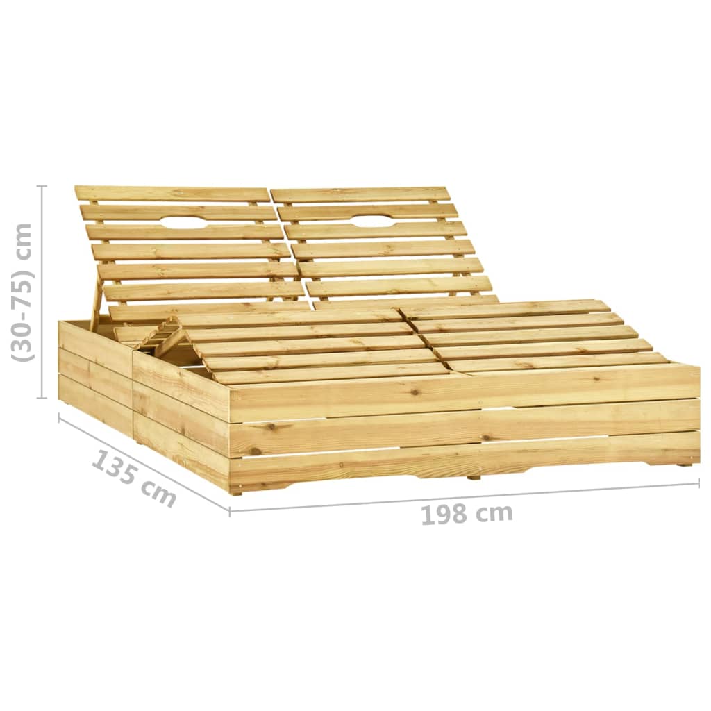 vidaXL Ξαπλώστρα Διπλή από Εμποτισμένο Ξύλο Πεύκου με Μαύρα Μαξιλάρια