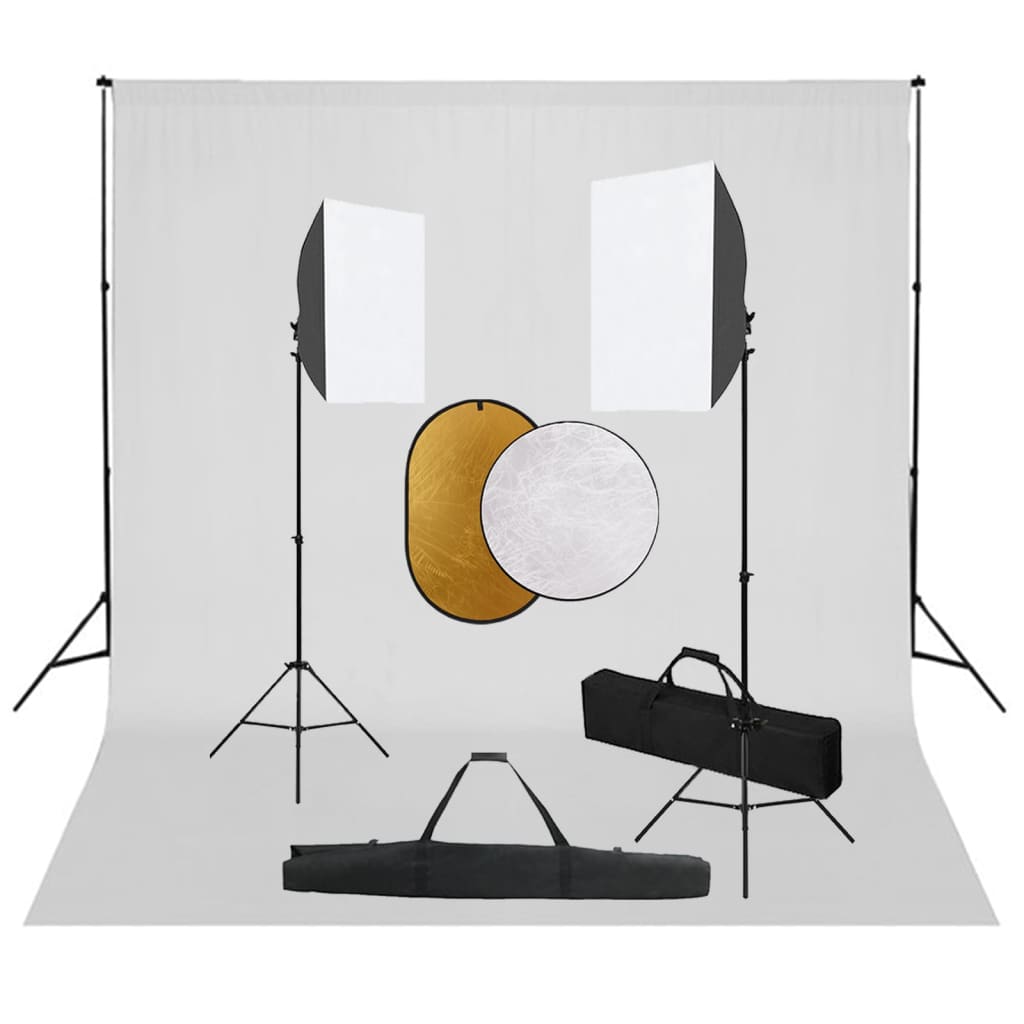 vidaXL Κιτ Φωτογραφικού Στούντιο Softbox με Φώτα, Φόντο & Ανακλαστήρα