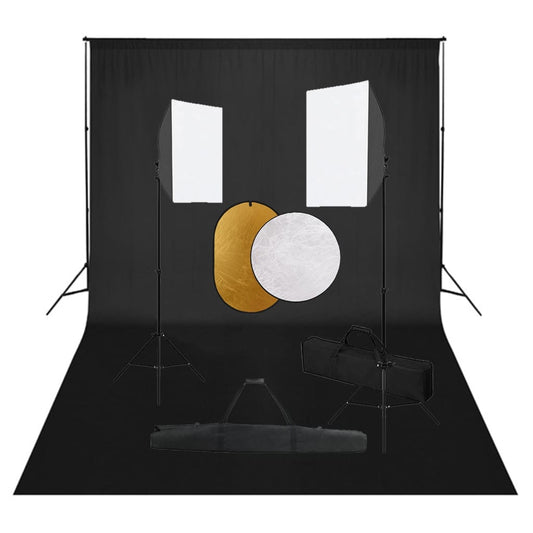 vidaXL Κιτ Φωτογραφικού Στούντιο Softbox με Φώτα, Φόντο & Ανακλαστήρα