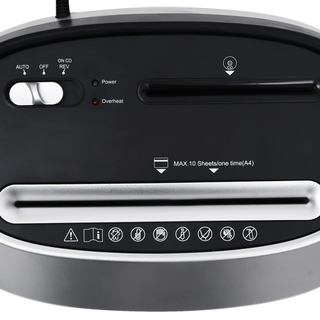 vidaXL Καταστροφέας Εγγράφων 10 Φύλλων με Εγκάρσια Κοπή Μαύρος