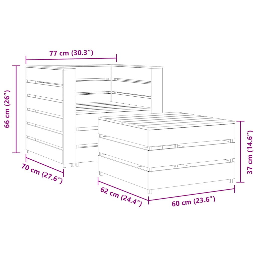 vidaXL Σαλόνι Κήπου από Παλέτες Σετ 2 Τεμαχίων Γκρι Εμποτ. Ξύλο Πεύκου