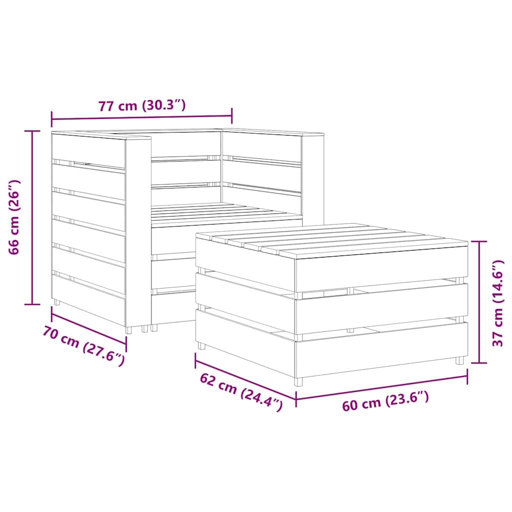 vidaXL Σετ Καναπέ Κήπου 2 Τεμαχίων από Παλέτες Εμποτισμένο Ξύλο Πεύκου