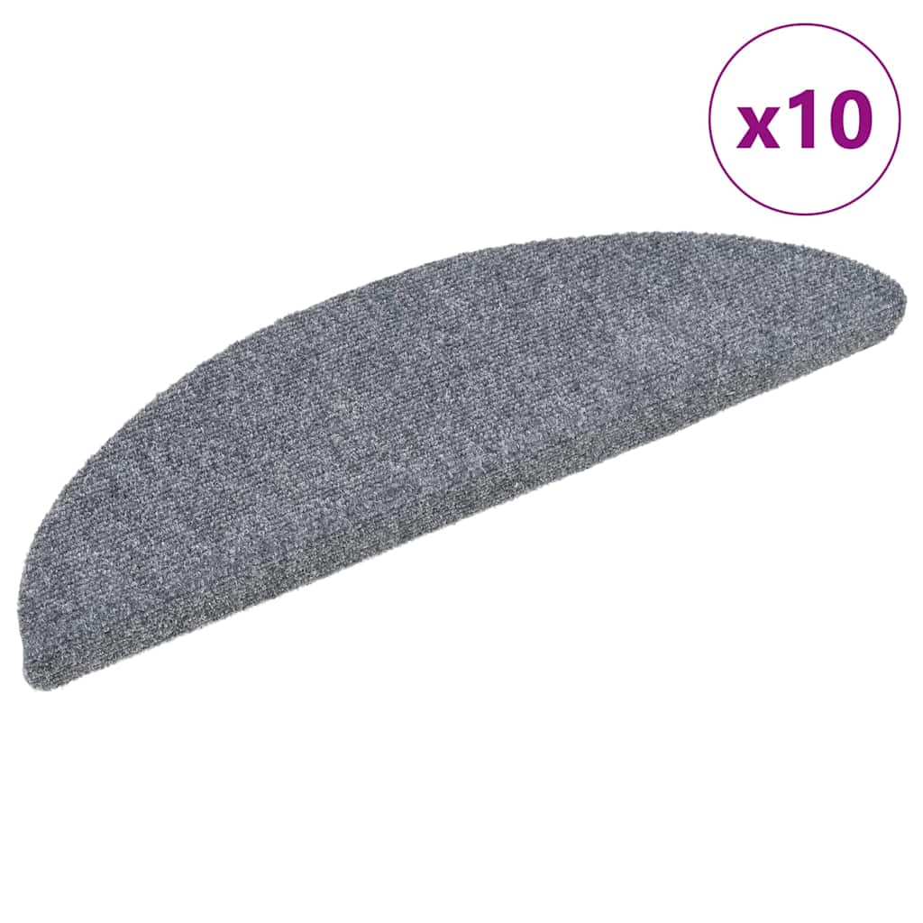 vidaXL Πατάκια Σκάλας Αυτοκόλ. 10 τεμ. Αν. Γκρι 56x17x3εκ Βελονιασμένα