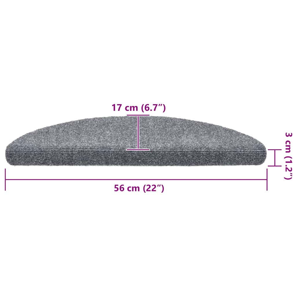 vidaXL Πατάκια Σκάλας Αυτοκόλ. 10 τεμ. Αν. Γκρι 56x17x3εκ Βελονιασμένα