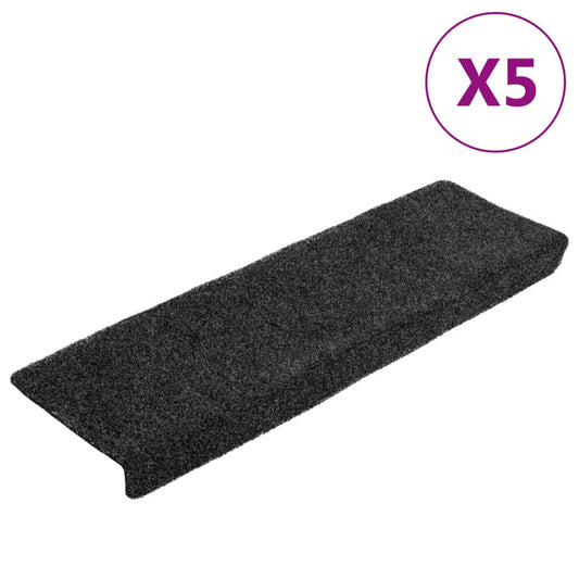 vidaXL Αυτοκόλλητα Πατάκια Σκαλιών 5 τεμ. Σκούρο Γκρι Ορθογώνια Άκρη 65x21x4 εκ.