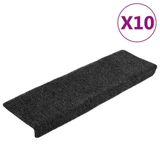 vidaXL Πατάκια Σκαλιών Αυτοκόλλητα 10 τεμ. Σκούρο Γκρι Ορθογώνια Άκρη 65x21x4 εκ.
