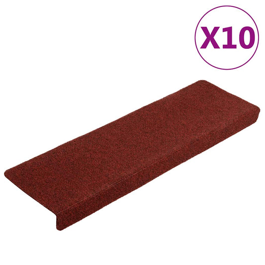vidaXL Πατάκια Σκαλιών Αυτοκόλλητα 10 τεμ. Κόκκινο Μπορντό με Ορθογώνια Άκρη 65x21x4 εκ.