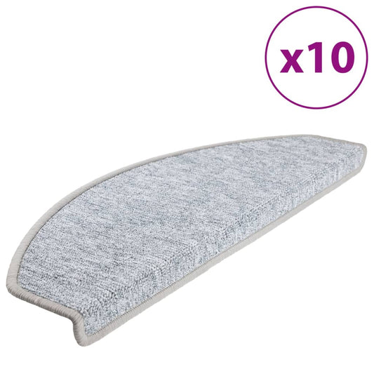 vidaXL Πατάκια Σκαλιών 10 τεμ. Ανοιχτό Γκρι Ημίστρογγυλά Μεγάλα 65x24x4 εκ.
