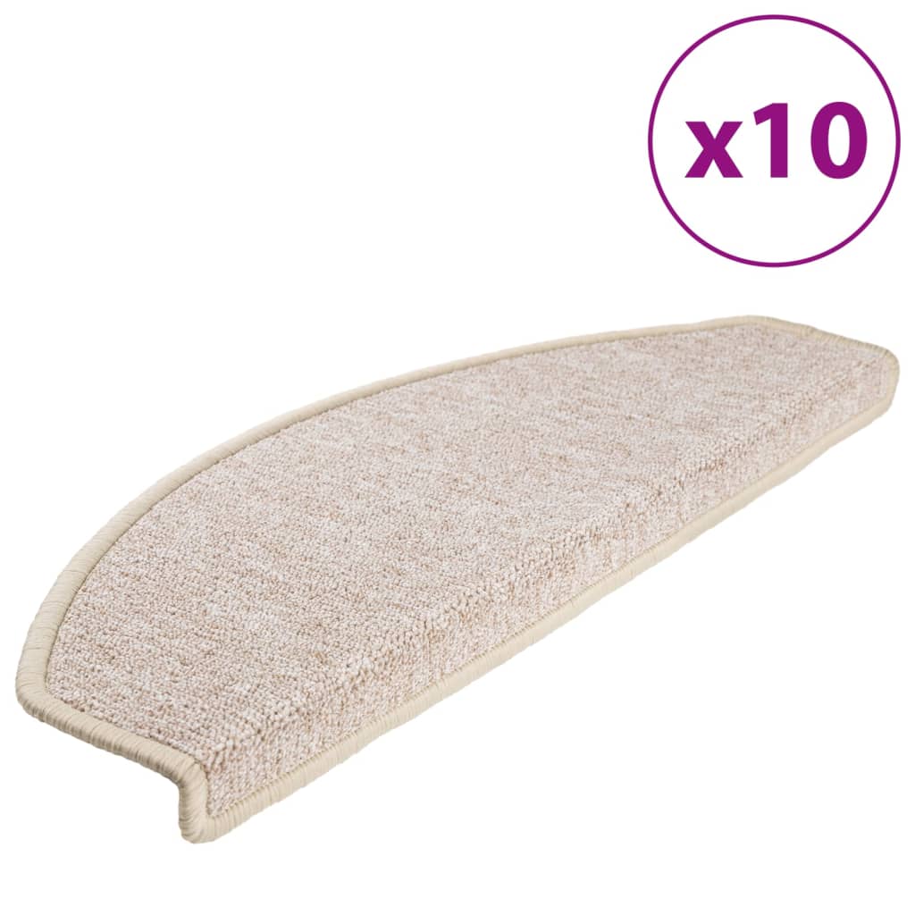 vidaXL Πατάκια Σκαλιών 10 τεμ. Μεγάλα Μπεζ-Μπεζ-Ημί-Στρογγυλά 65x24x4 εκ.