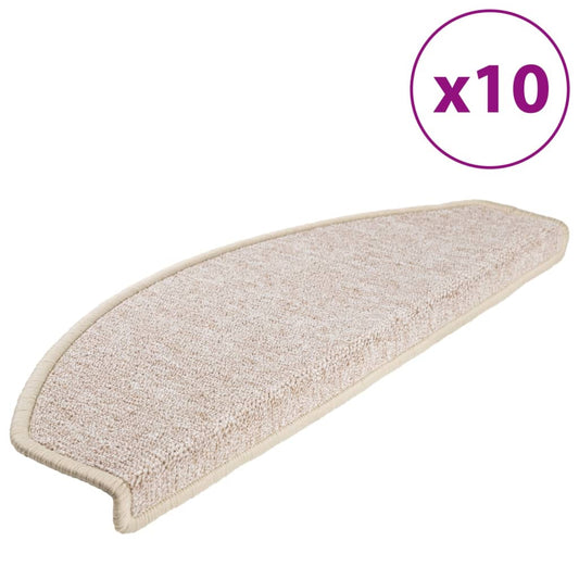 vidaXL Πατάκια Σκαλιών 10 τεμ. Μεγάλα Μπεζ-Μπεζ-Ημί-Στρογγυλά 65x24x4 εκ.