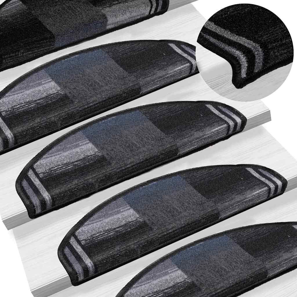 vidaXL Πατάκια Σκάλας Αυτοκόλλητα 5 τεμ. Μαύρα/Γκρι 65x21x4 εκ.