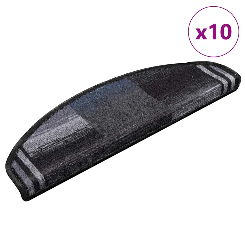 vidaXL Πατάκια Σκάλας Αυτοκόλλητα 10 τεμ. Μαύρα/Γκρι 65x21x4 εκ.