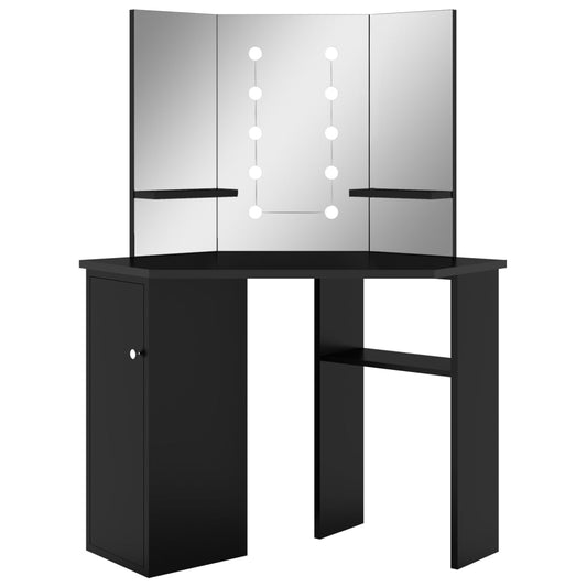 vidaXL Μπουντουάρ Γωνιακό με LED Μαύρο 111 x 54 x 141,5 εκ.