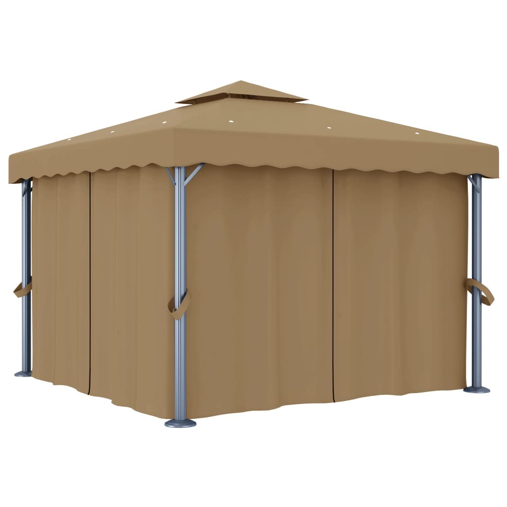 vidaXL Κιόσκι Taupe 3 x 3 μ. από Αλουμίνιο με Κουρτίνα