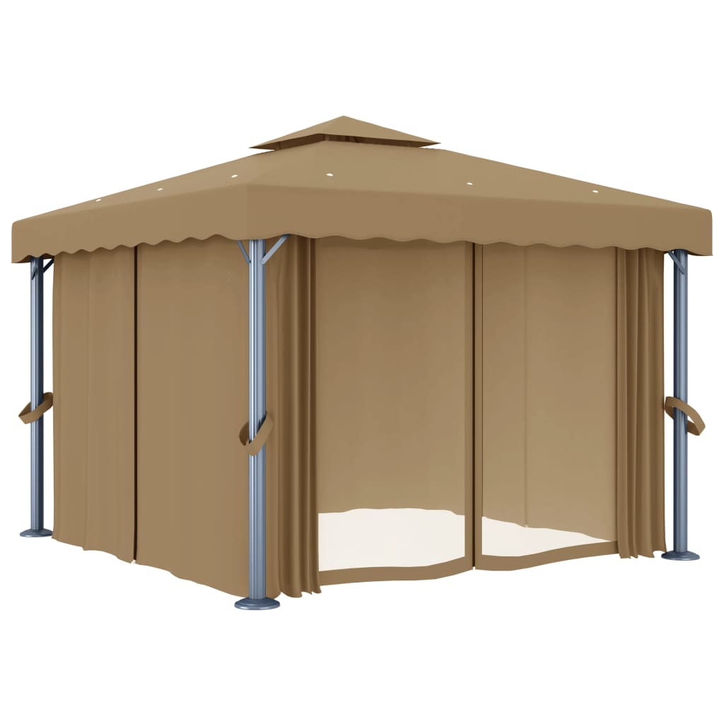 vidaXL Κιόσκι Taupe 3 x 3 μ. από Αλουμίνιο με Κουρτίνα