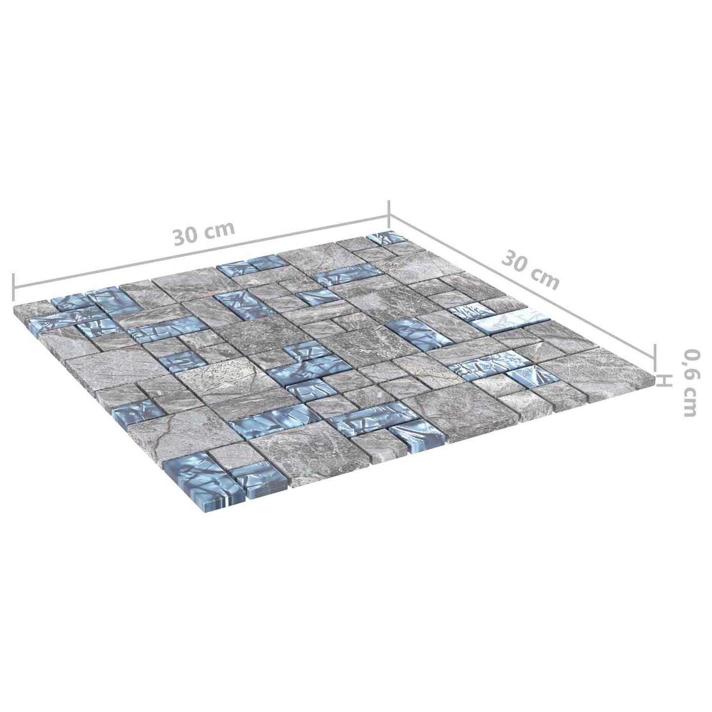 vidaXL Μωσαϊκό Πλακάκι 22 τμχ. 50 x 50 cm Γκρι και Μπλε Γυαλί