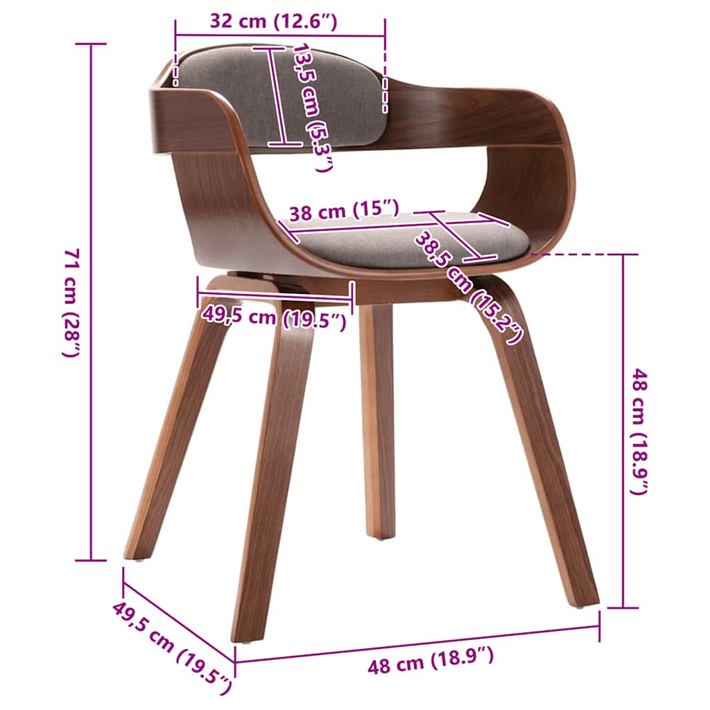 vidaXL Καρέκλα Τραπεζαρίας Χρώμα Taupe από Λυγισμένο Ξύλο και Ύφασμα