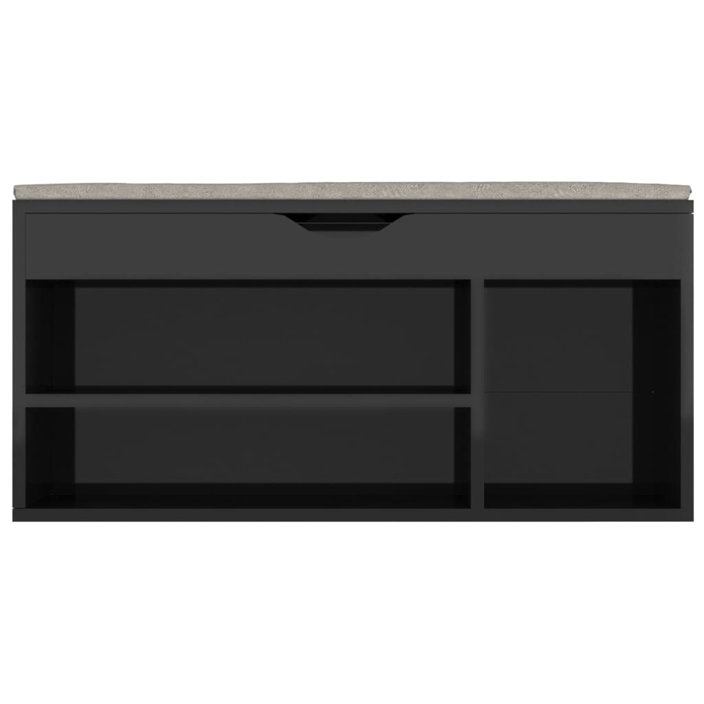 vidaXL Παπουτσοθήκη Γυαλ. Μαύρη 104x30x49εκ. Επεξ. Ξύλο με Μαξιλάρι