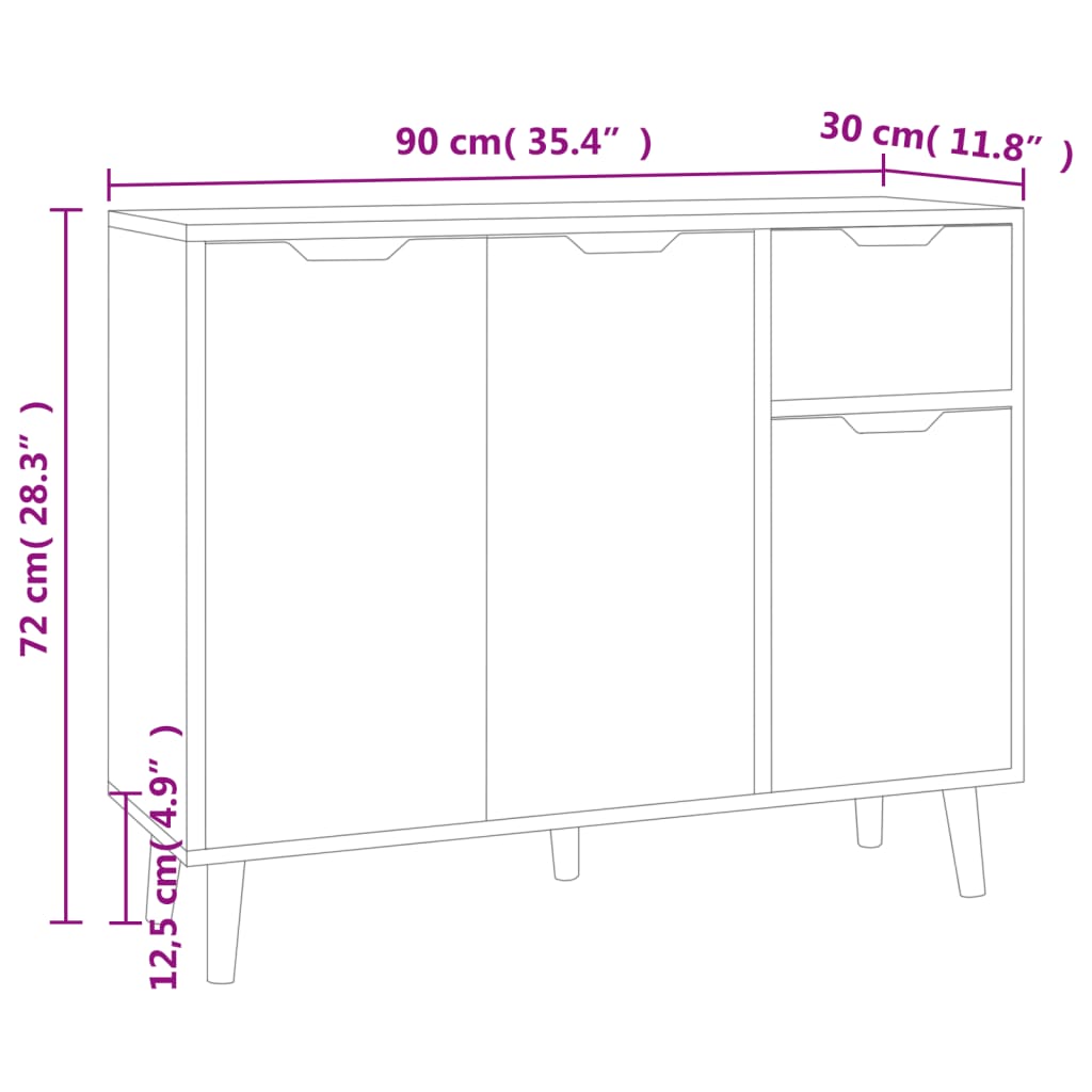 vidaXL Μπουφές Γυαλιστερό Λευκό 90x30x72 εκ. από Επεξεργασμένο Ξύλο
