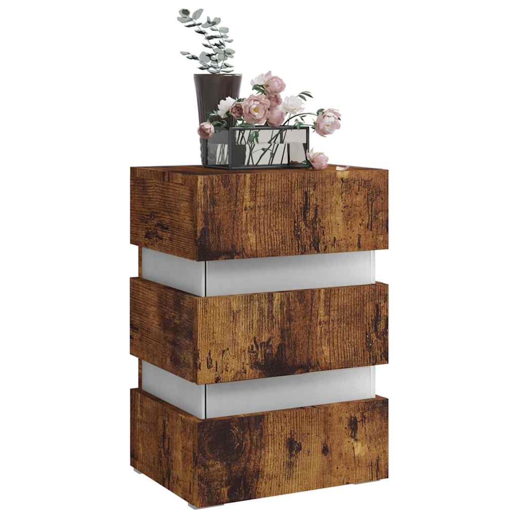 vidaXL Κομοδίνο με LED Καπνιστή Δρυς 45x35x67 εκ. Επεξεργασμένο Ξύλο