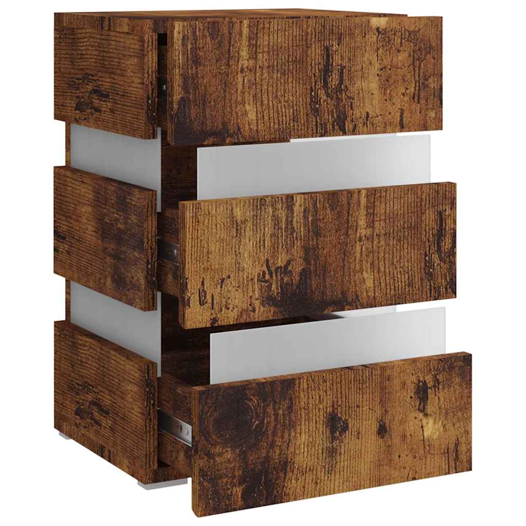 vidaXL Κομοδίνο με LED Καπνιστή Δρυς 45x35x67 εκ. Επεξεργασμένο Ξύλο