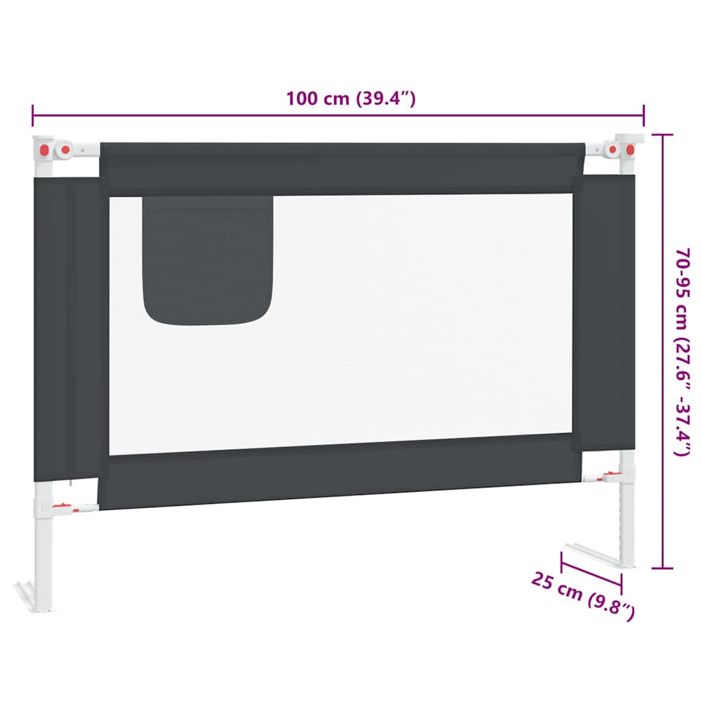 vidaXL Μπάρα Κρεβατιού Προστατευτική Σκούρο Γκρι 100x25 εκ. Υφασμάτινη