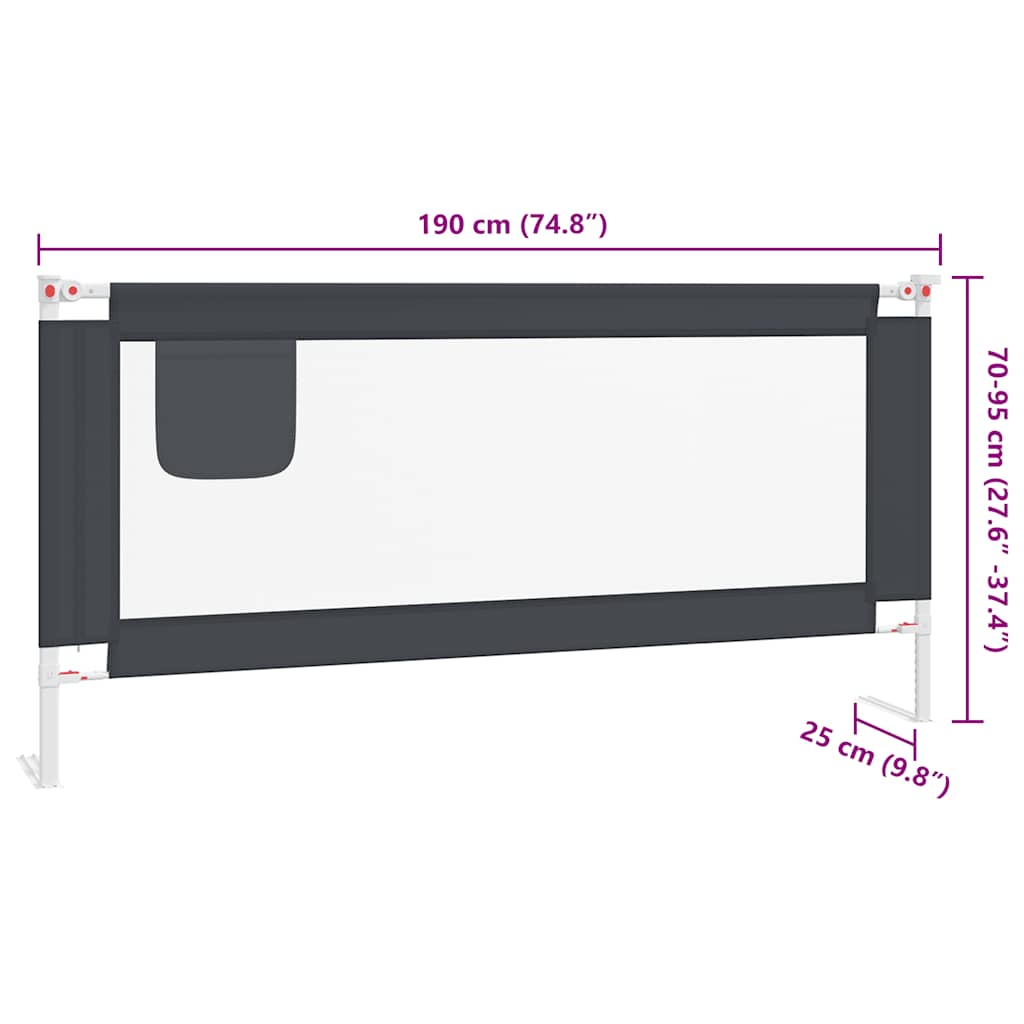vidaXL Μπάρα Κρεβατιού Προστατευτική Σκούρο Γκρι 190x25 εκ. Υφασμάτινη