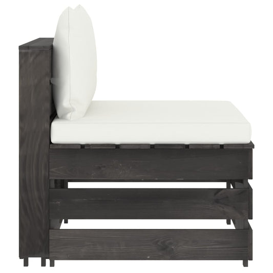 vidaXL Καναπές Μεσαίος Τμηματικός Γκρι Εμποτισμένο Ξύλο με Μαξιλάρια