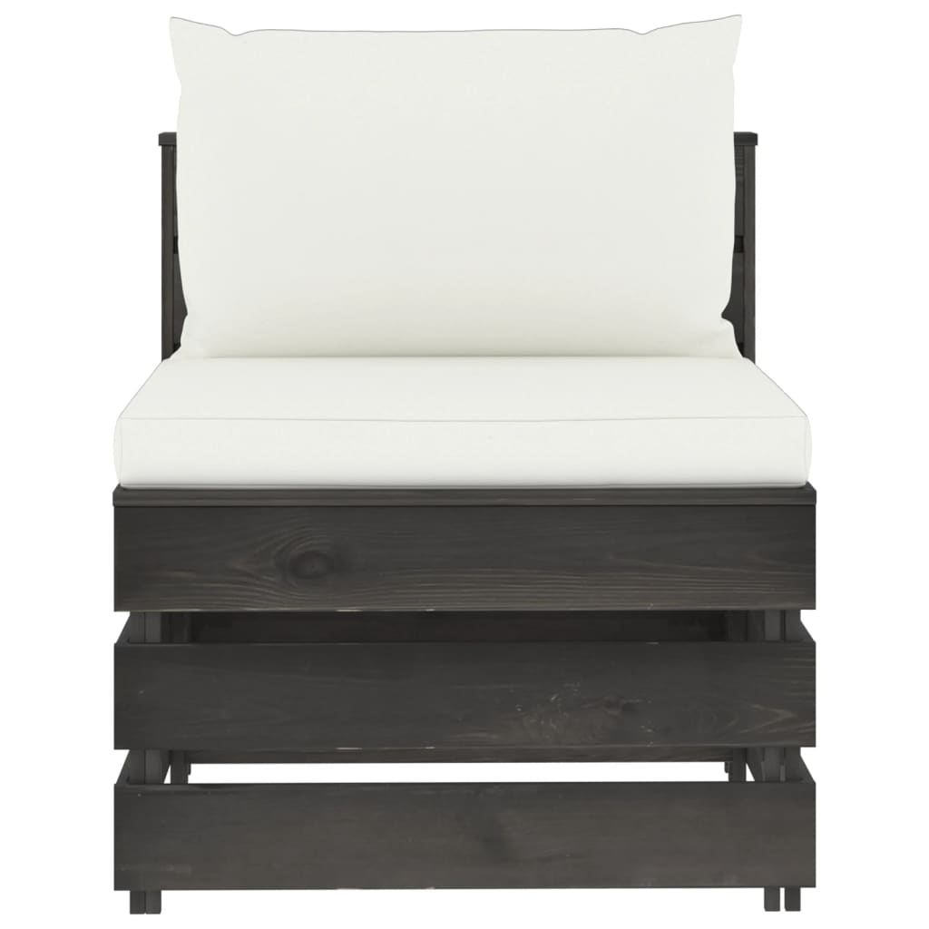 vidaXL Καναπές Μεσαίος Τμηματικός Γκρι Εμποτισμένο Ξύλο με Μαξιλάρια