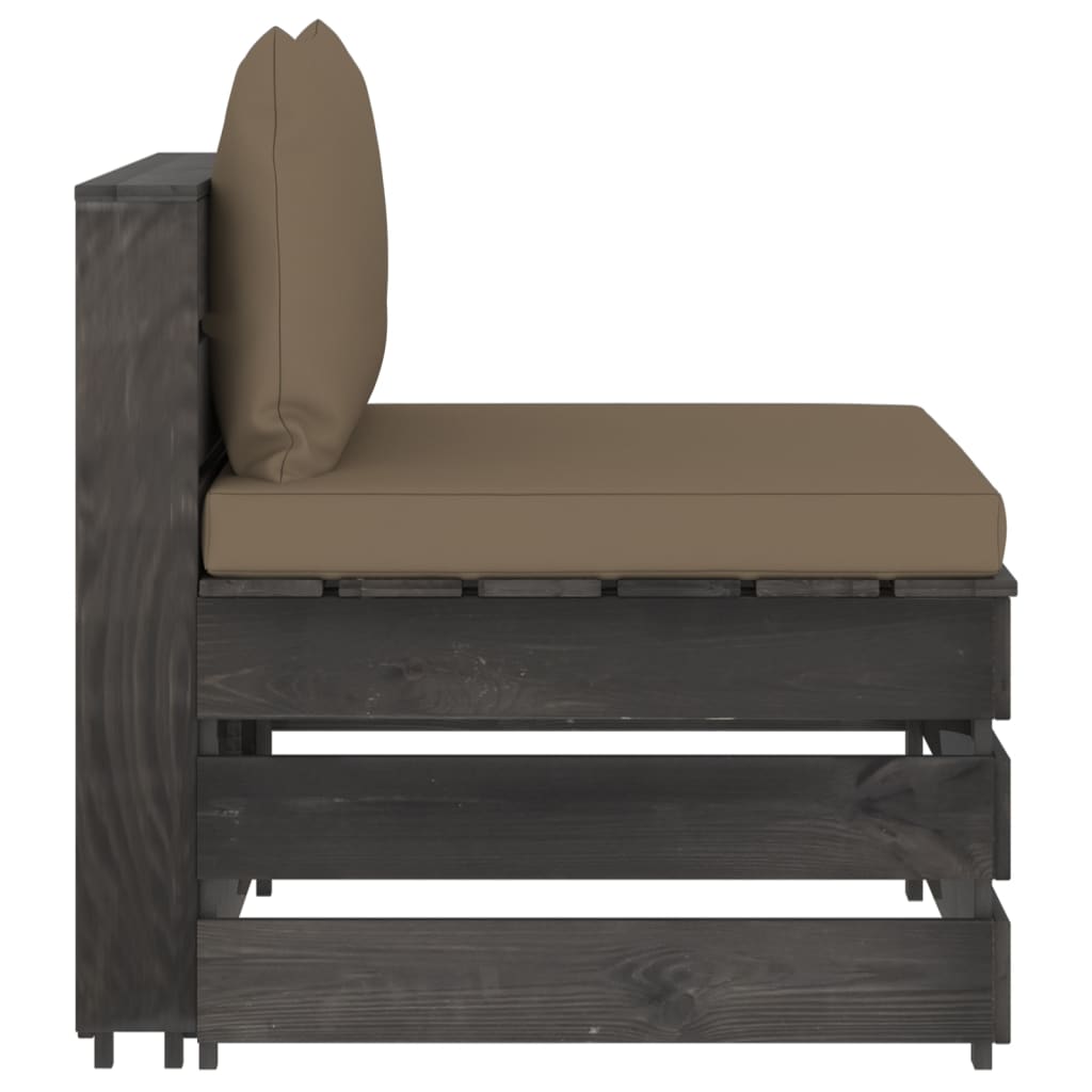 vidaXL Καναπές Μεσαίος Τμηματικός Γκρι Εμποτισμένο Ξύλο με Μαξιλάρια