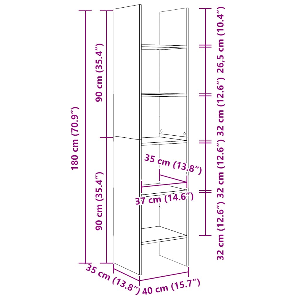 vidaXL Βιβλιοθήκη Λευκή 40 x 35 x 180 εκ. από Επεξ. Ξύλο