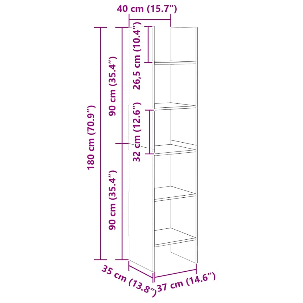 vidaXL Βιβλιοθήκη Γκρι Σκυροδέματος 40 x 35 x 180 εκ. από Επεξ. Ξύλο
